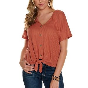 🛍Waffle-Knit Knot Top